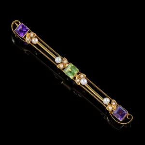 Antique Suffragette Bar Brooch 15Ct Gold Edwardian Circa 1910