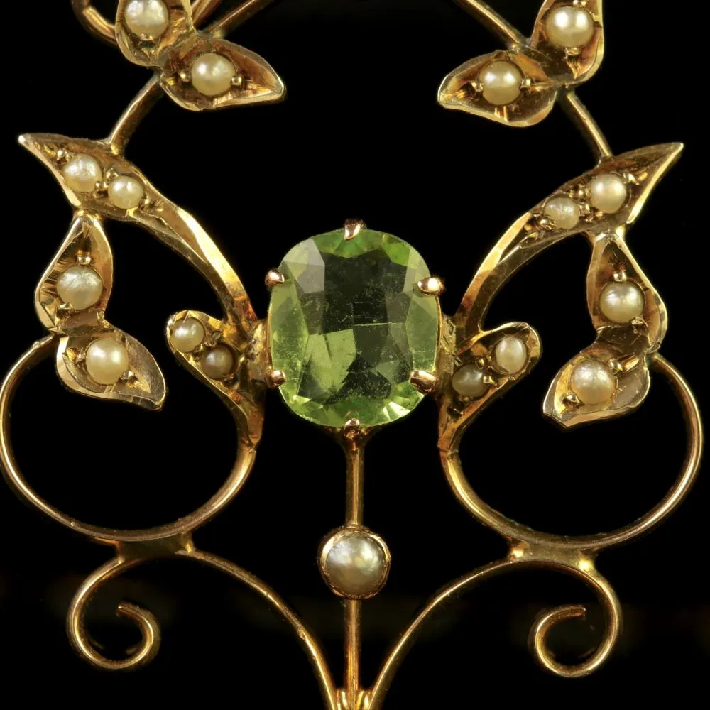 Antique Victorian Peridot Pearl Pendant Circa 1900