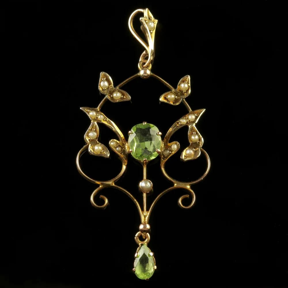 Antique Victorian Peridot Pearl Pendant Circa 1900