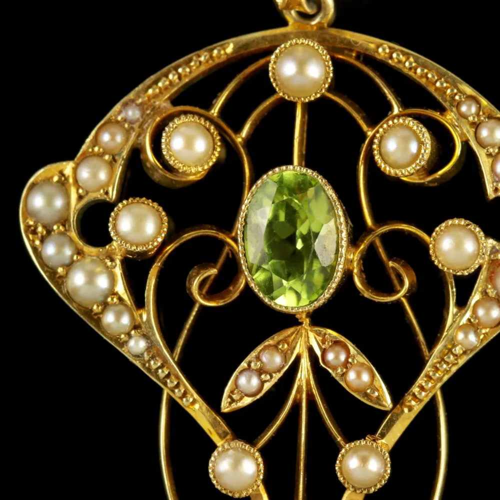 Antique Victorian Suffragette Pendant Circa 1900 Peridot Amethyst Pearl