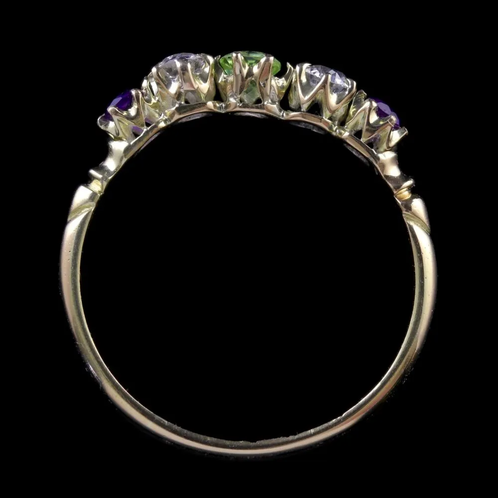 Antique Victorian Suffragette Ring 18Ct Gold Amethyst Peridot Diamond