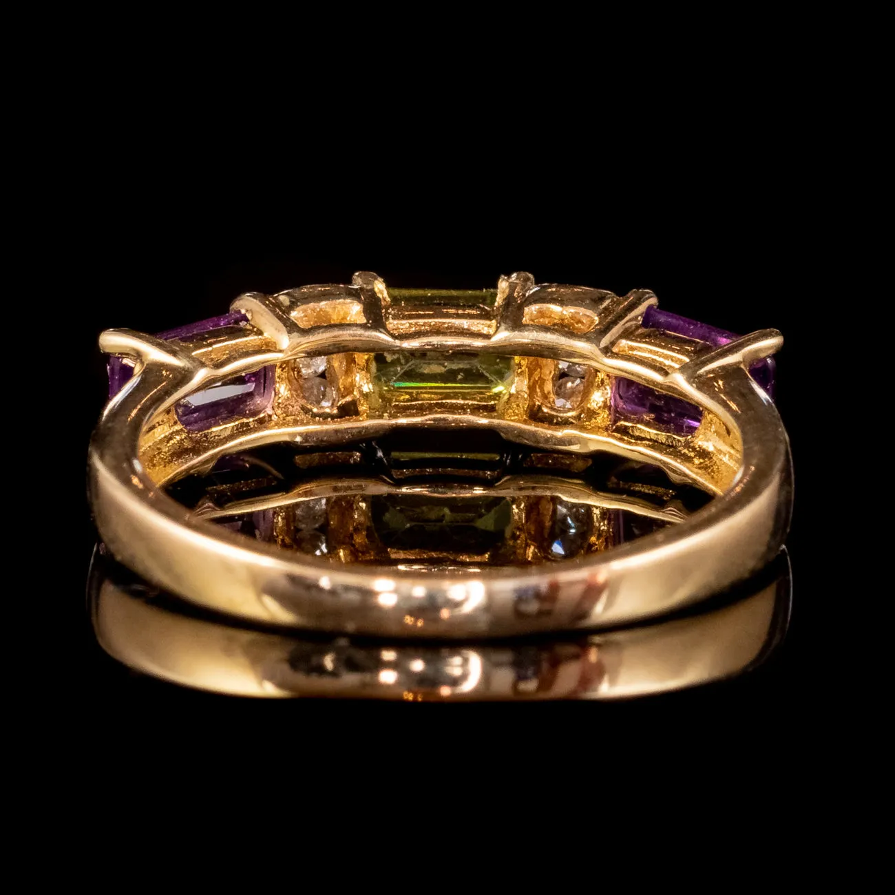 Art Deco Style Suffragette Amethyst Peridot Diamond Ring 9ct Gold