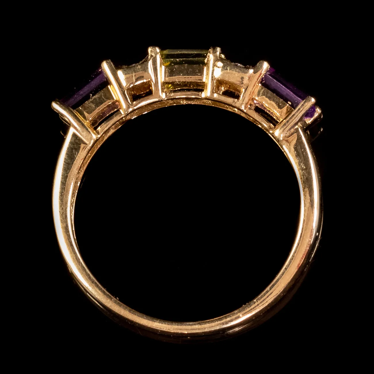 Art Deco Style Suffragette Amethyst Peridot Diamond Ring 9ct Gold