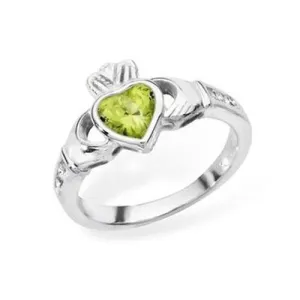 Aug Peridot Cz Cladagh Ring