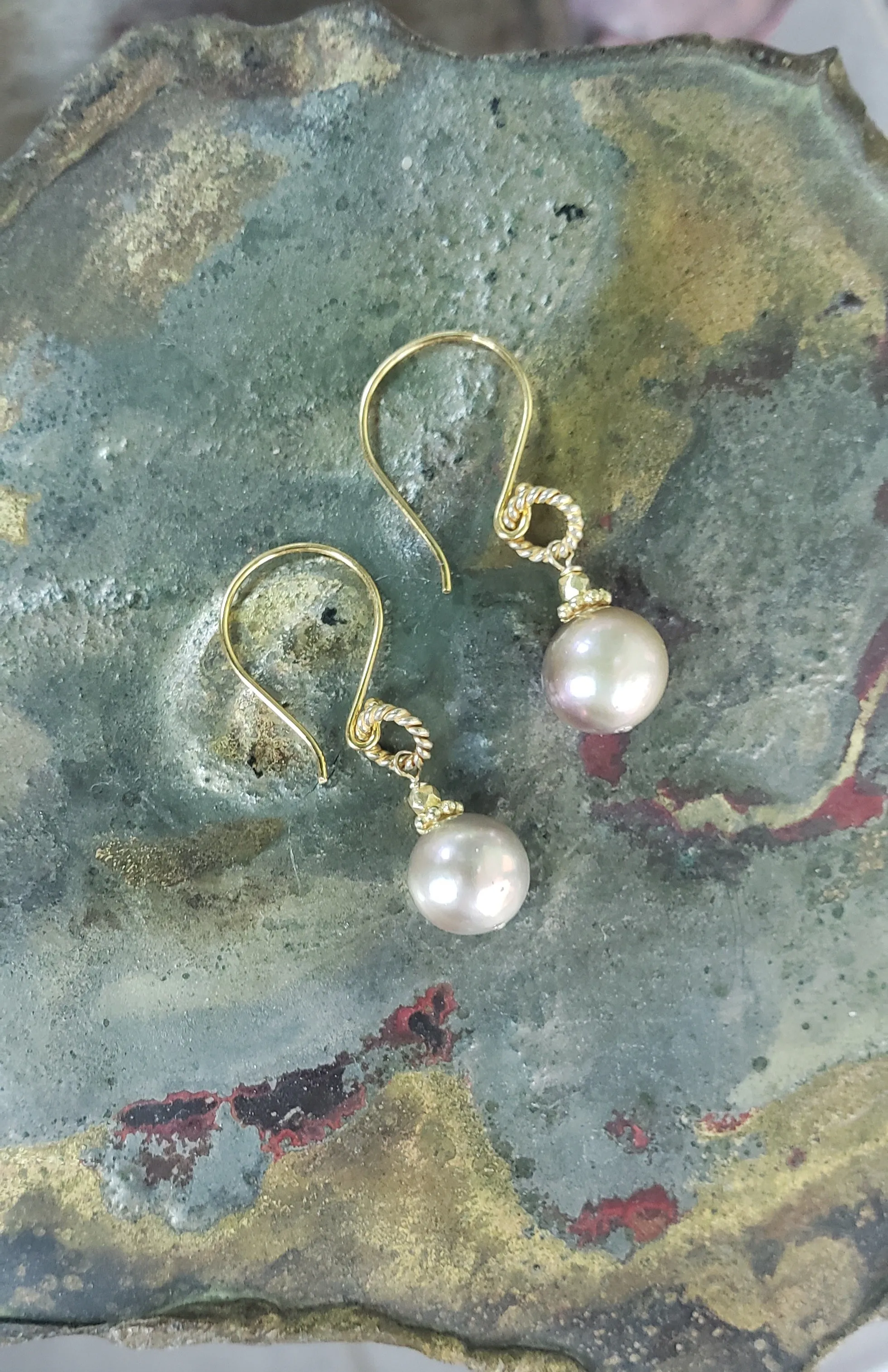 AVF Gold Pink Edison Pearl Drop Earrings (SI3746)