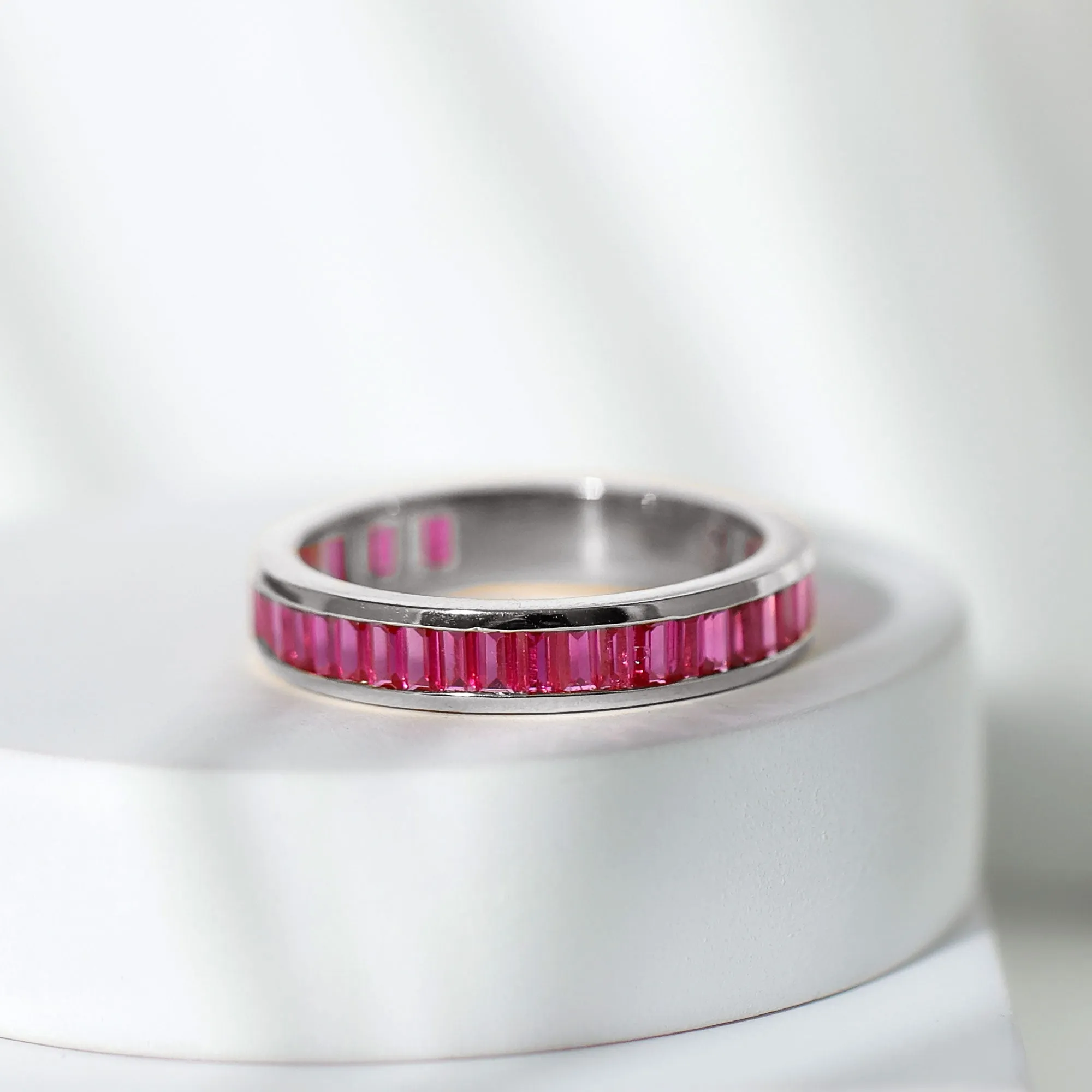 Baguette Shape Lab Grown Ruby Half Eternity Ring