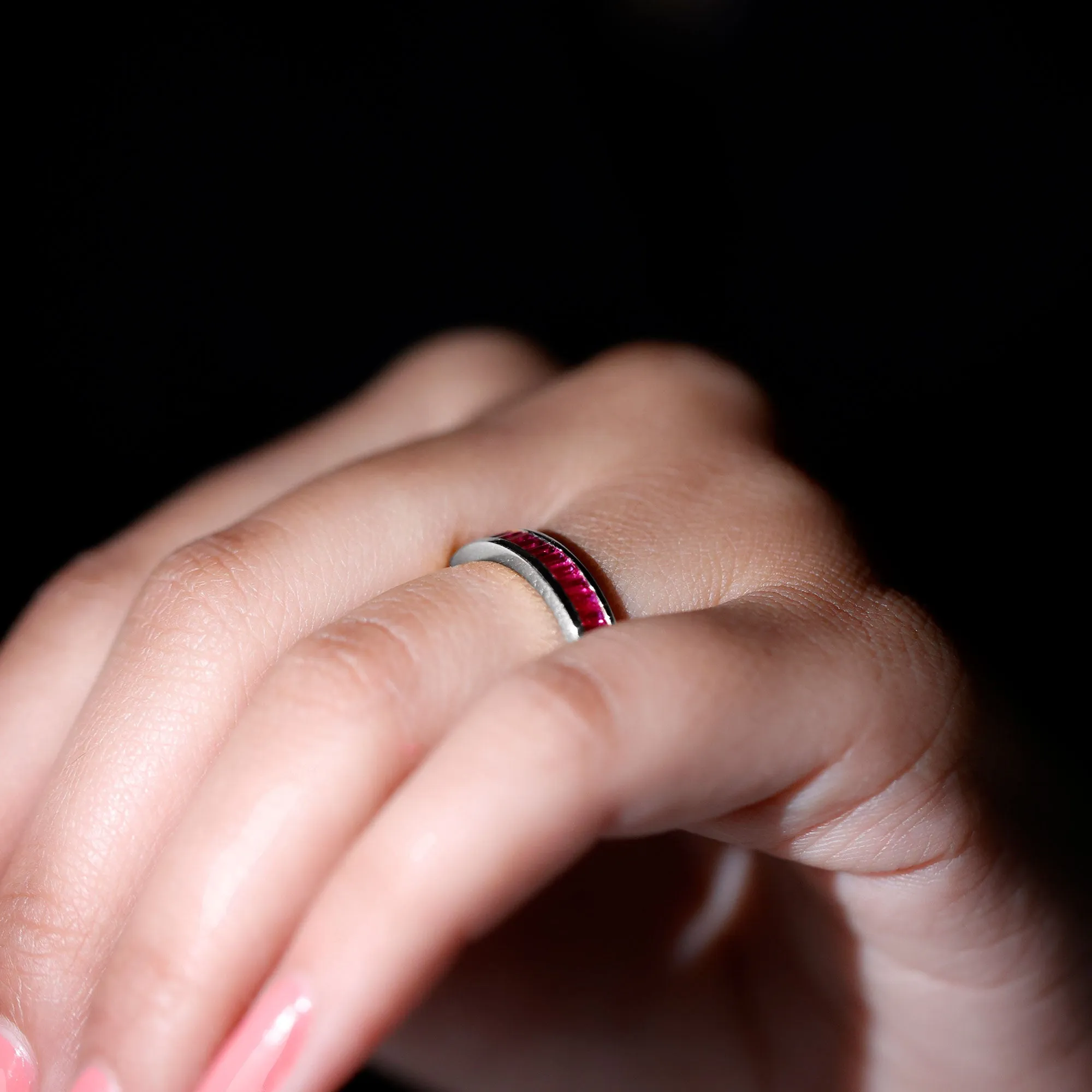 Baguette Shape Lab Grown Ruby Half Eternity Ring