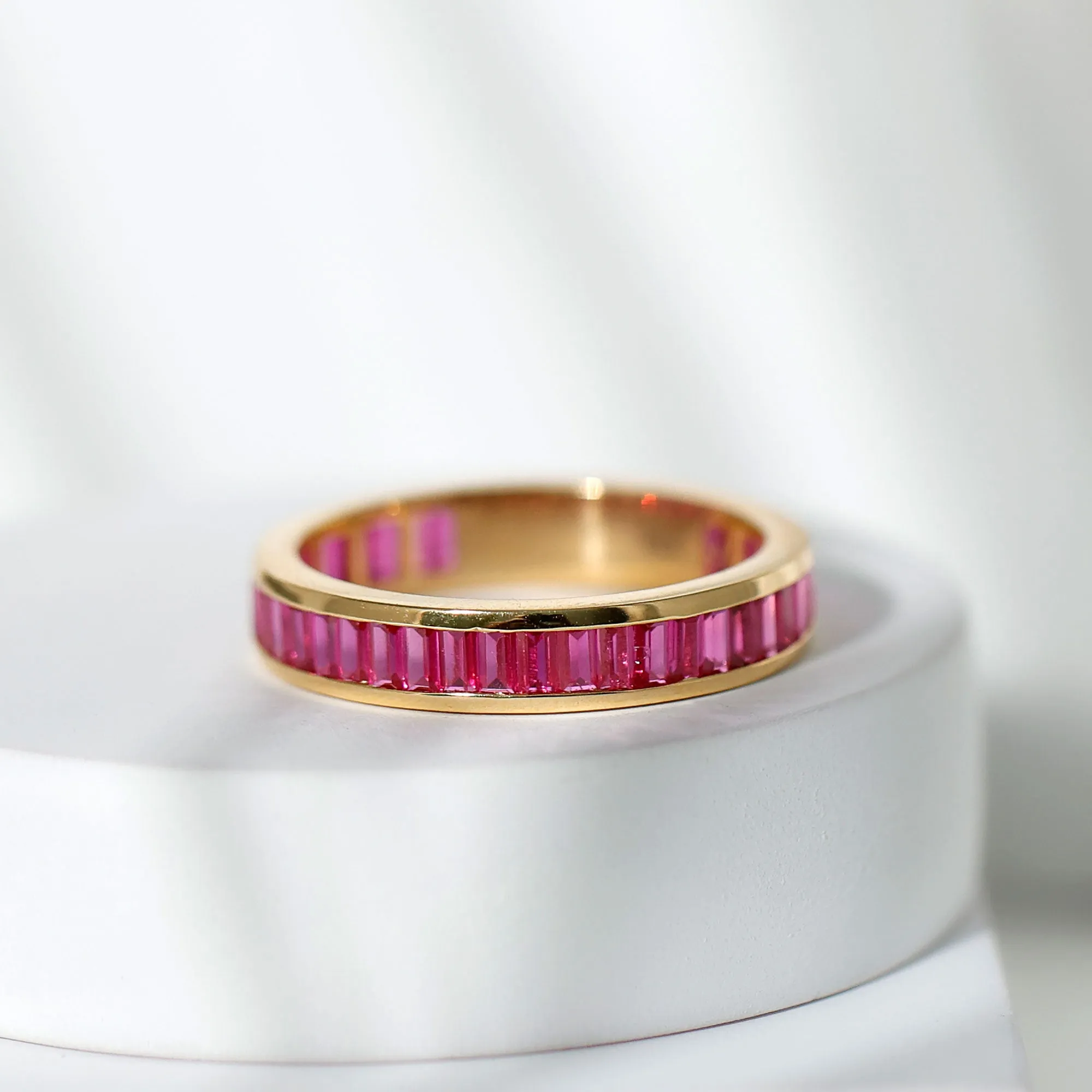 Baguette Shape Lab Grown Ruby Half Eternity Ring