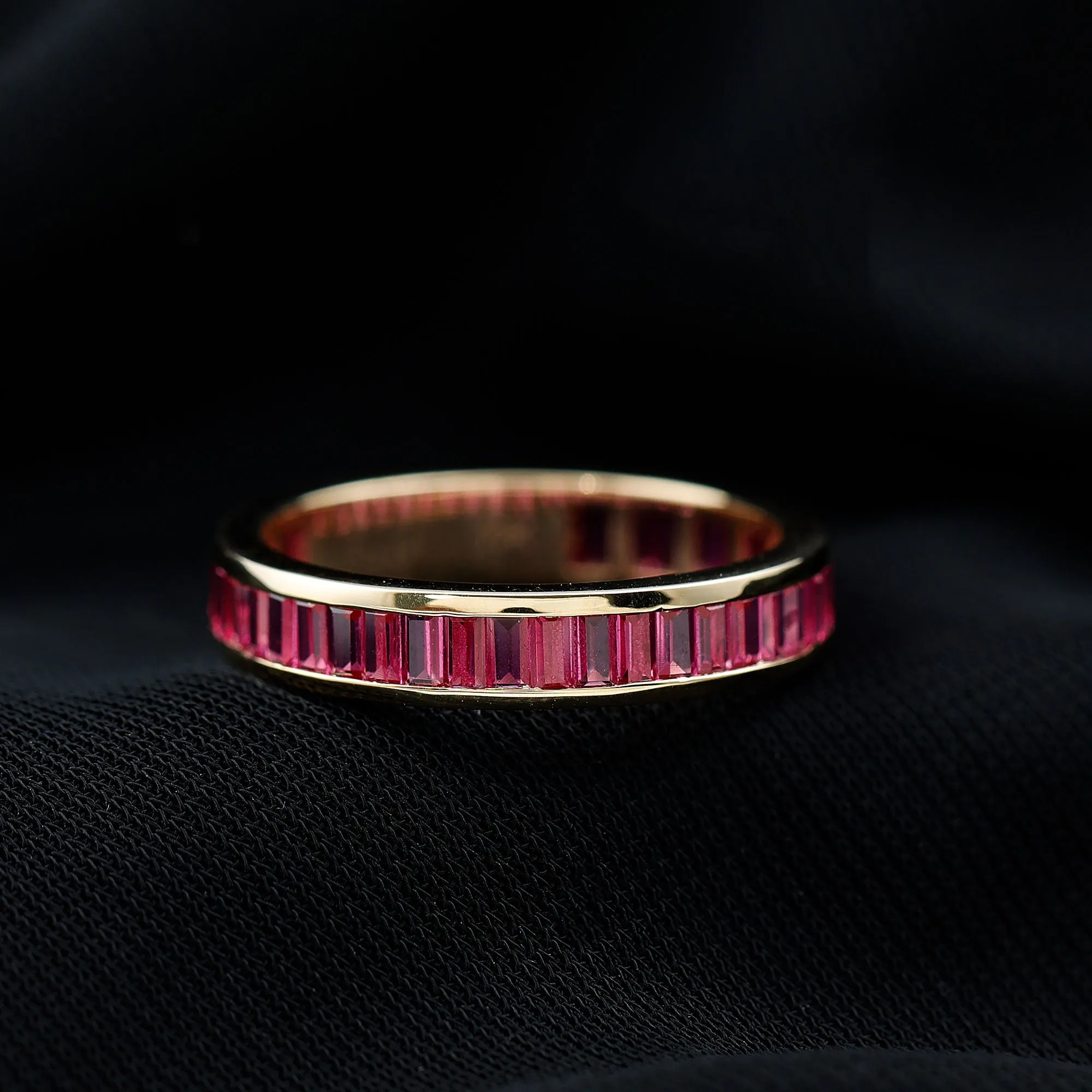 Baguette Shape Lab Grown Ruby Half Eternity Ring