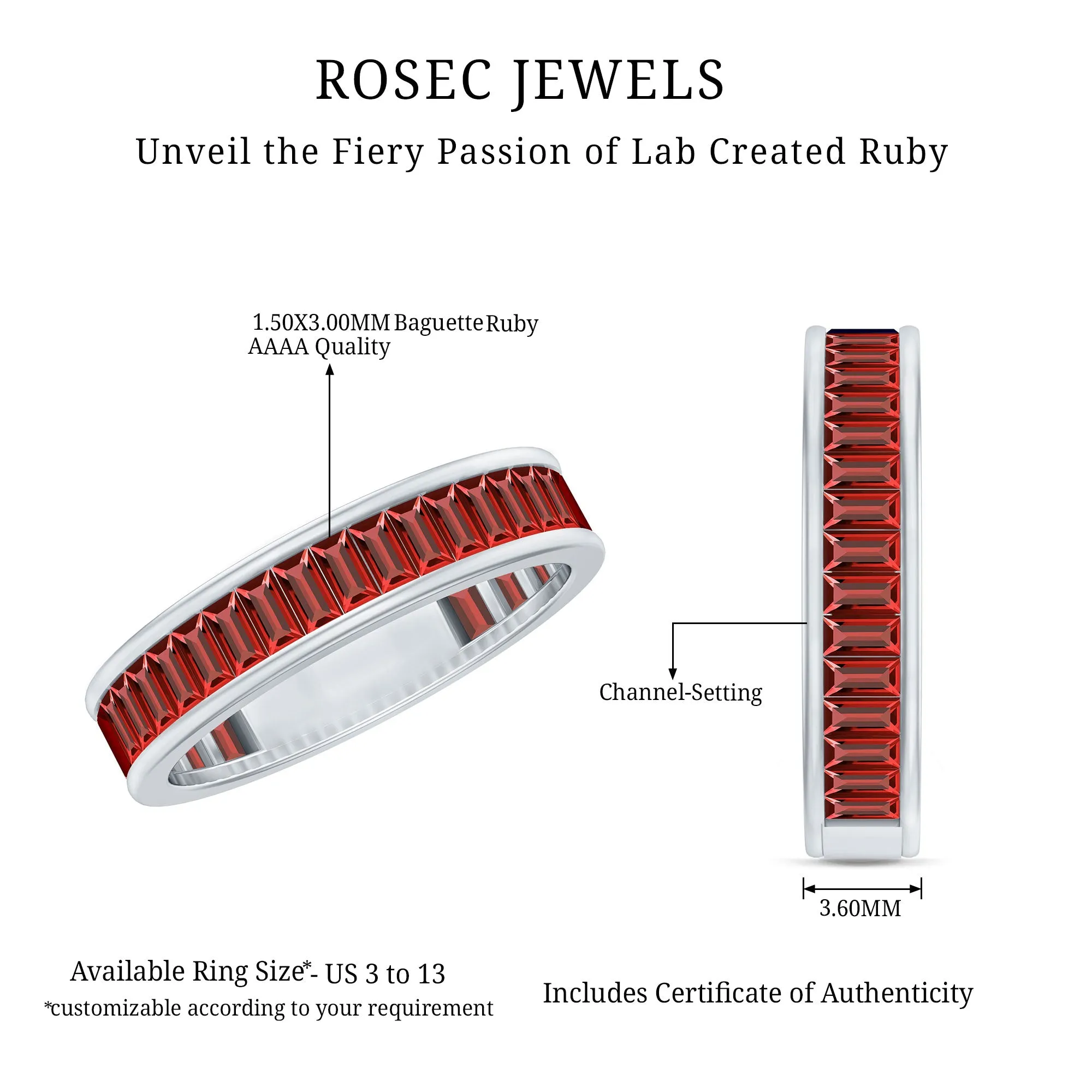 Baguette Shape Lab Grown Ruby Half Eternity Ring