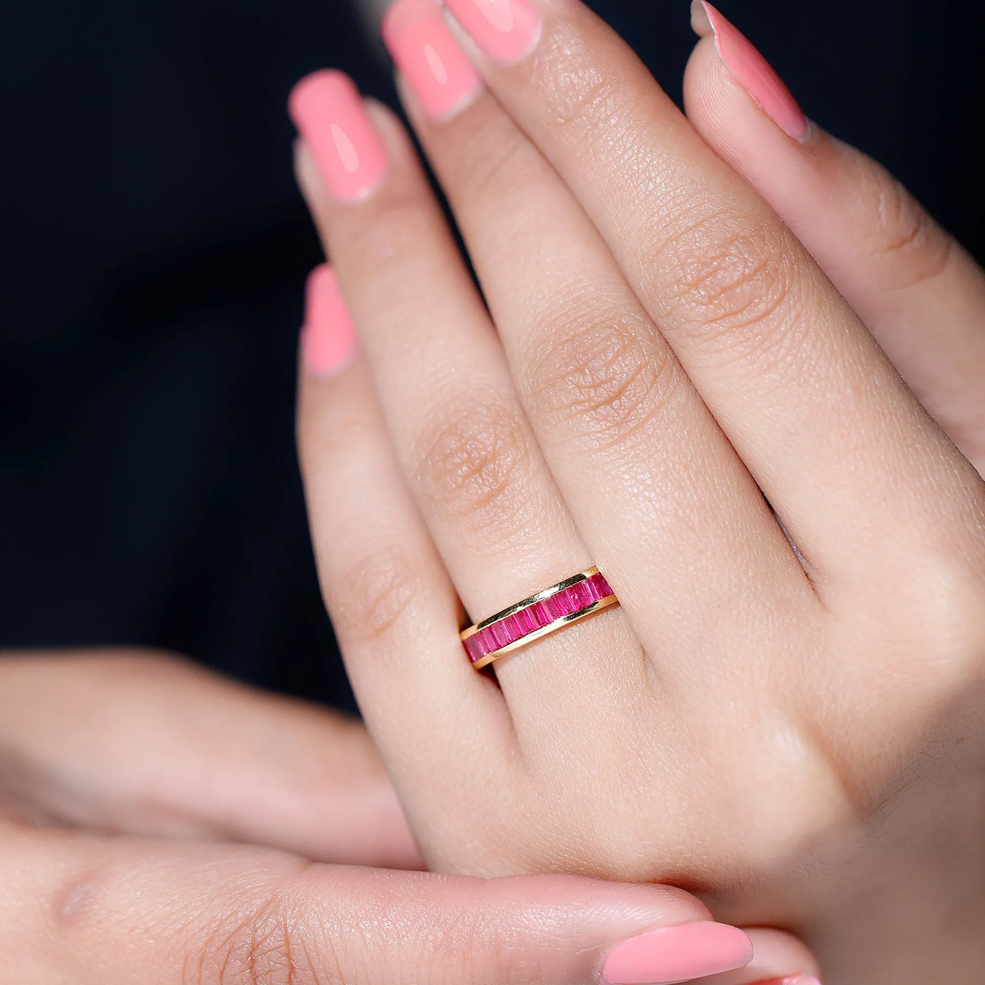 Baguette Shape Lab Grown Ruby Half Eternity Ring