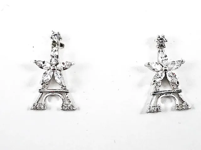 Beautiful Micro Eiffel Tower Design Center Star CZ Brass Stud Earrings