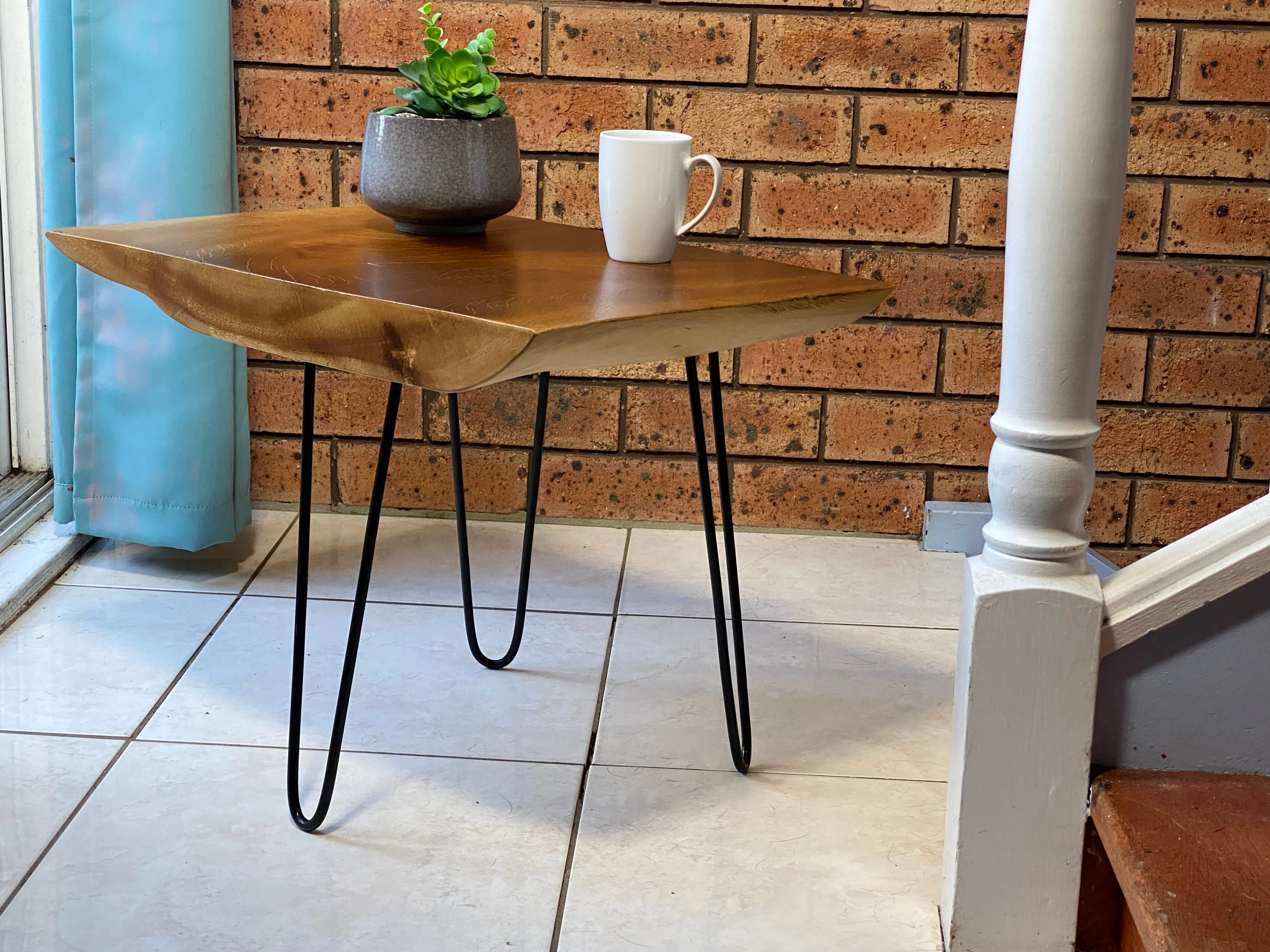 Bedside Table- Live Edge natural Wooden Side Table / Corner Table / Plant or book Stand Raintree Wood-OS60 model