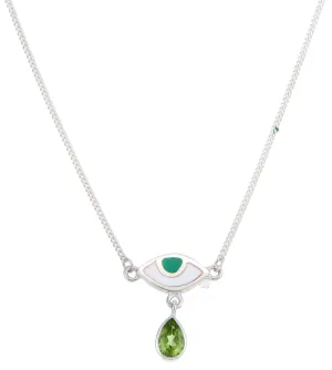 BEJEWELLED EYE NECKLACE PERIDOT - SILVER