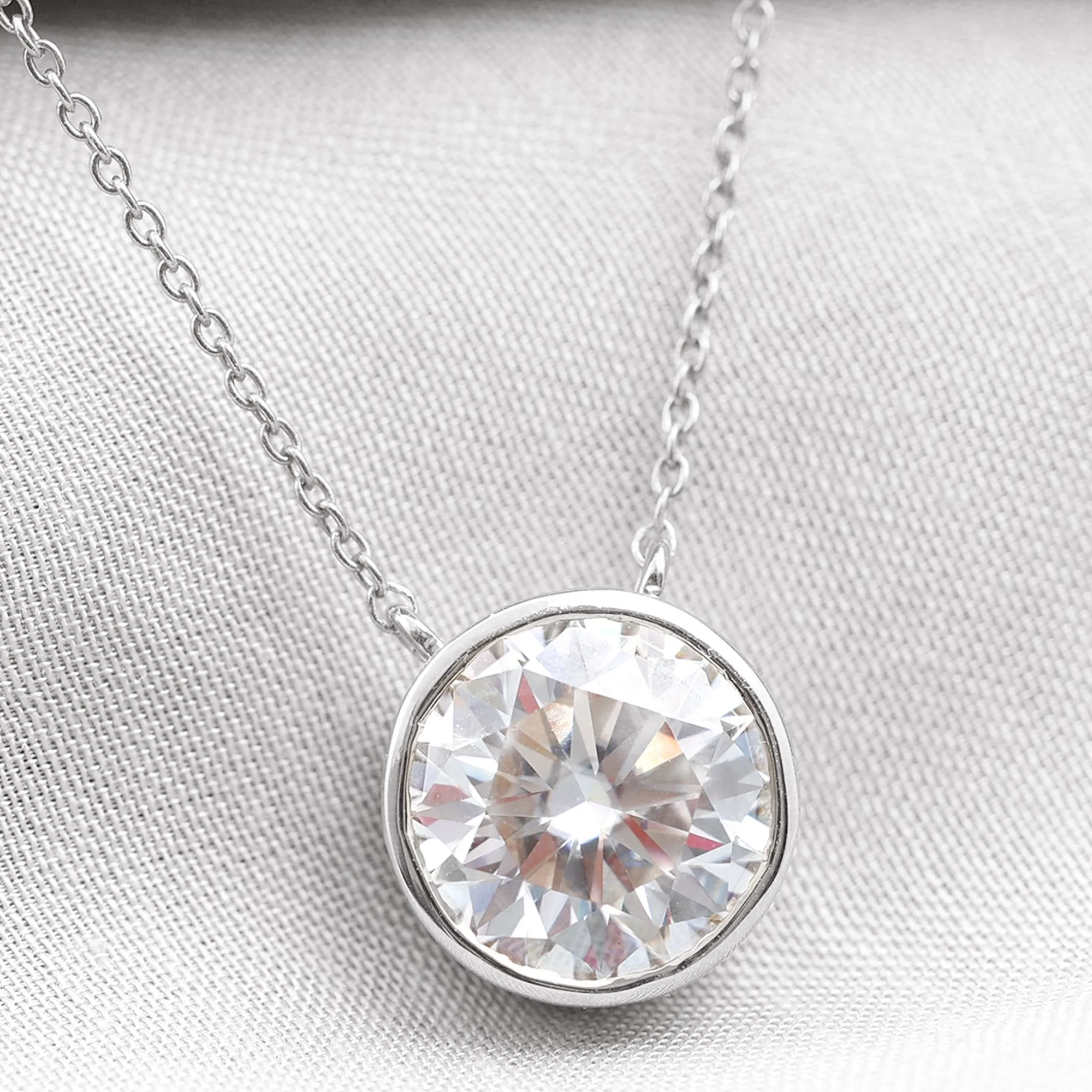 Bezel Set Moissanite Solitaire Necklace