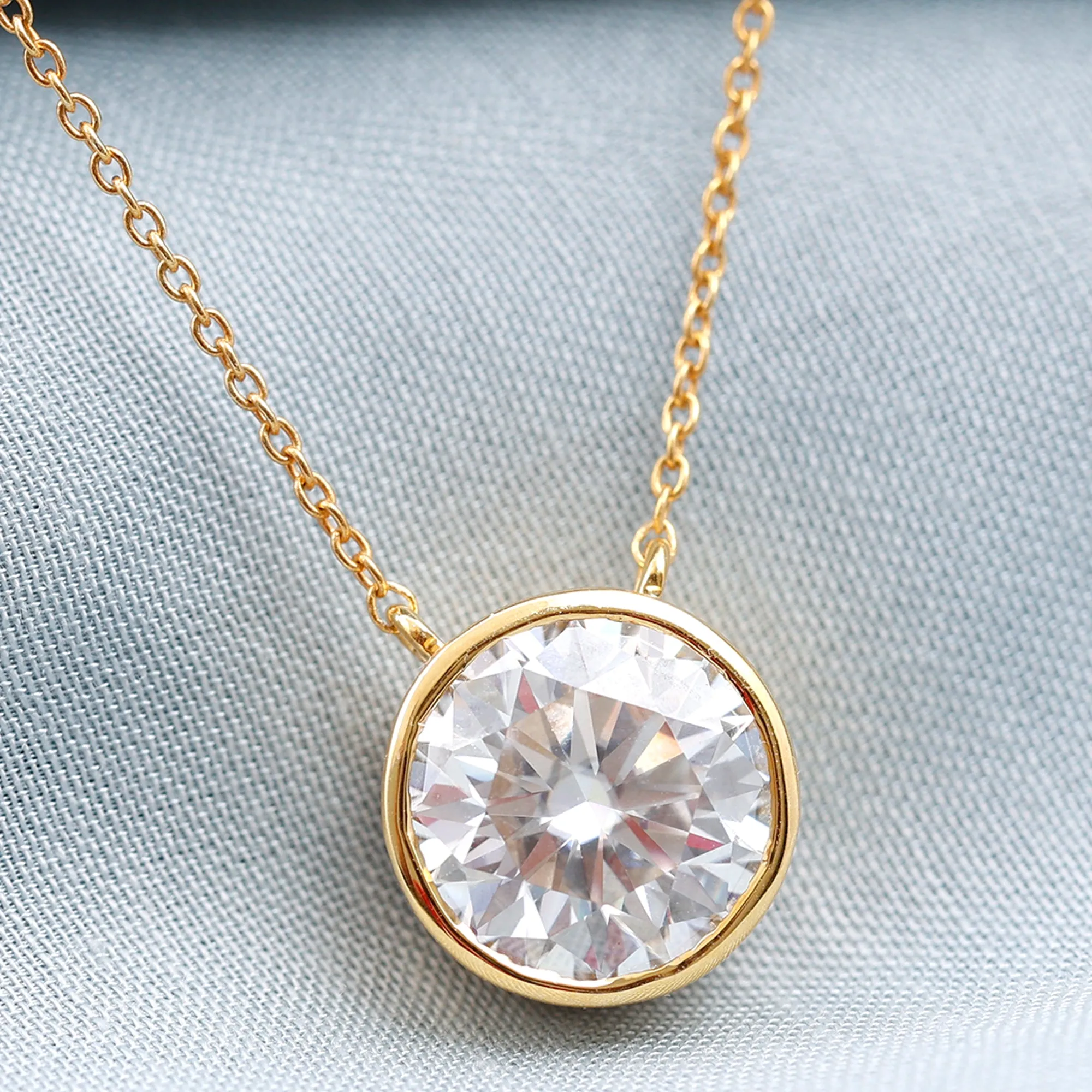 Bezel Set Moissanite Solitaire Necklace