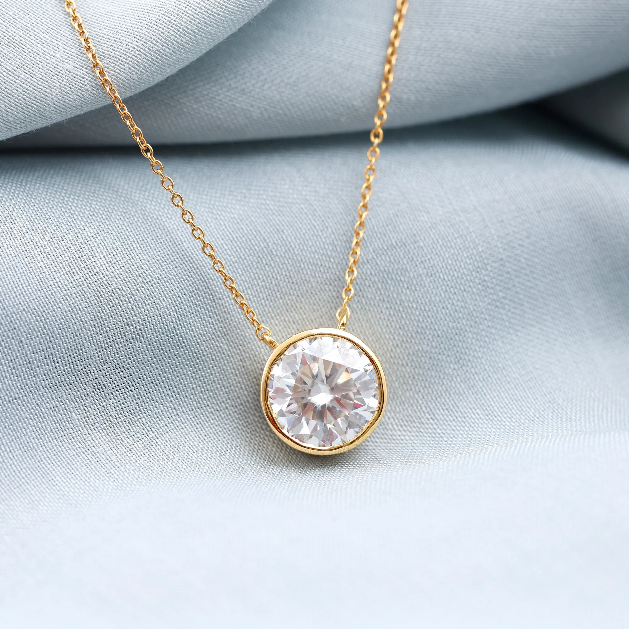 Bezel Set Moissanite Solitaire Necklace