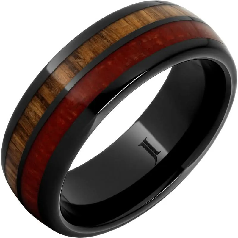 Black Ceramic 8 mm Teak/Mahogany Wedding Band Size 9