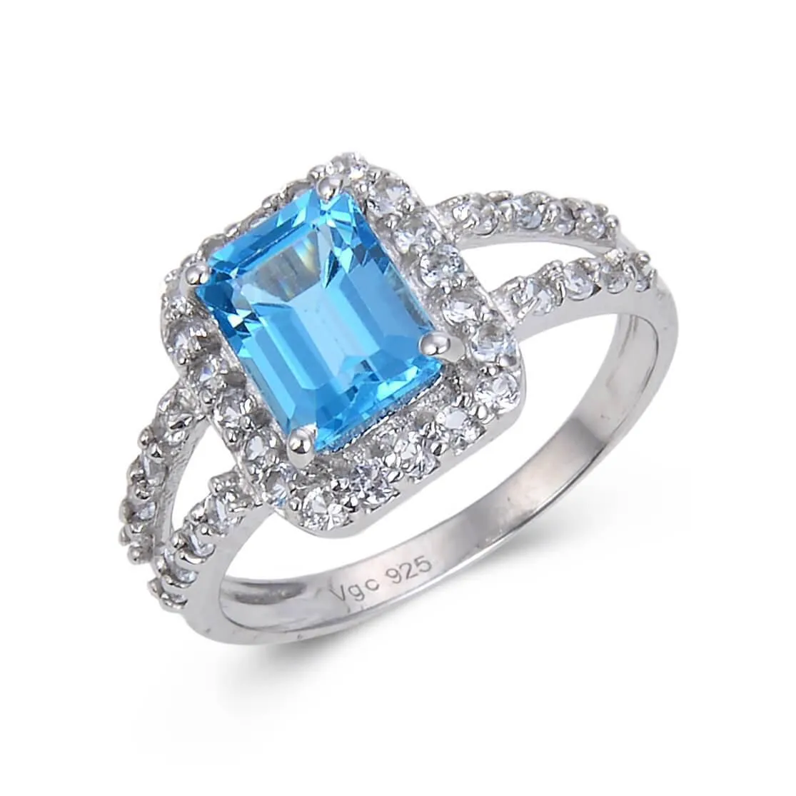 Blue Topaz Split Band Halo Ring