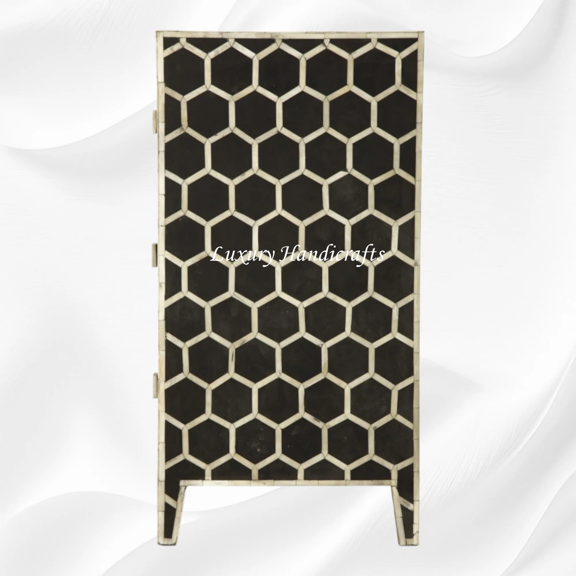 Bone Inlay Chest of 3 Drawer Honeycomb Black