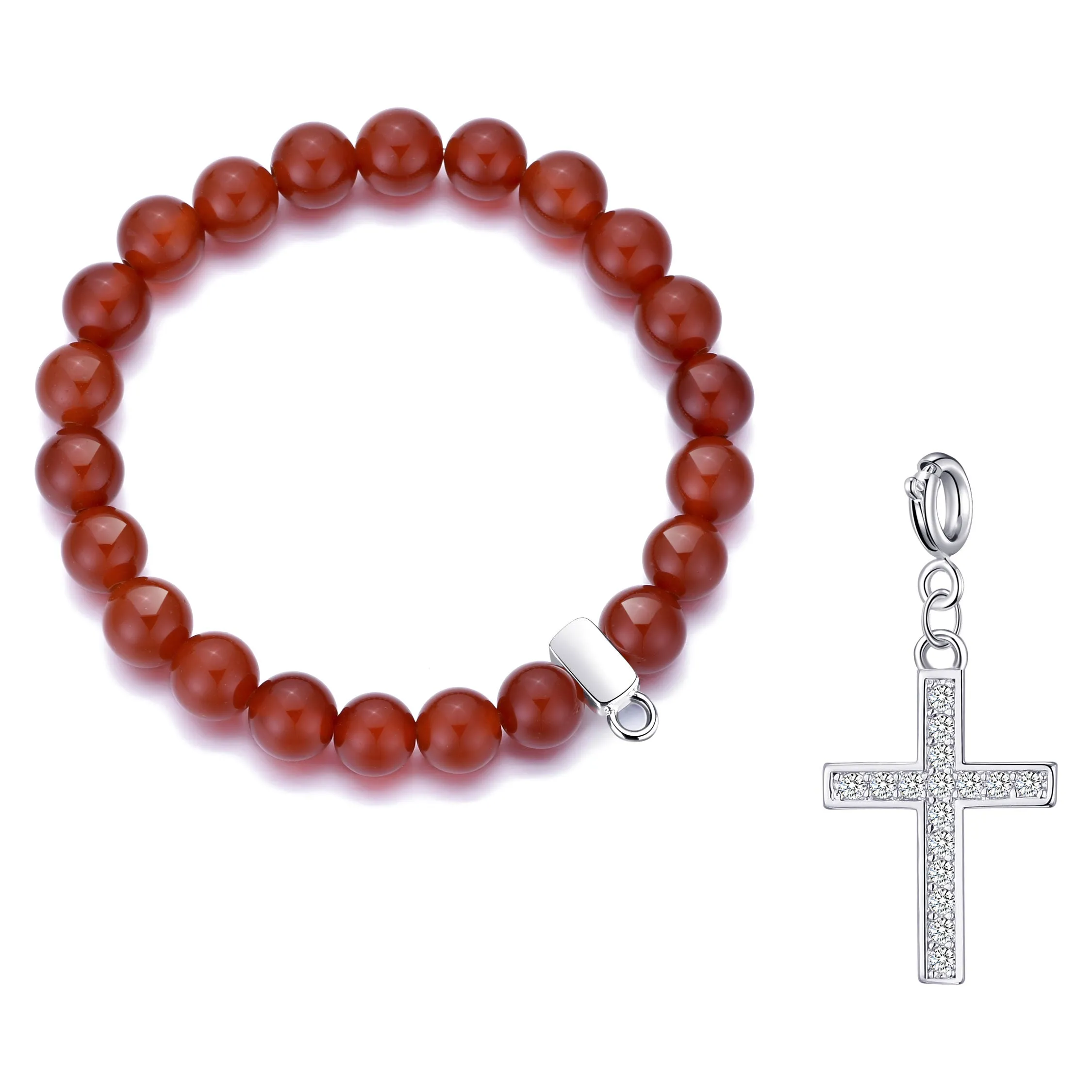 Carnelian Gemstone Stretch Bracelet with Charm Created with Zircondia® Crystals