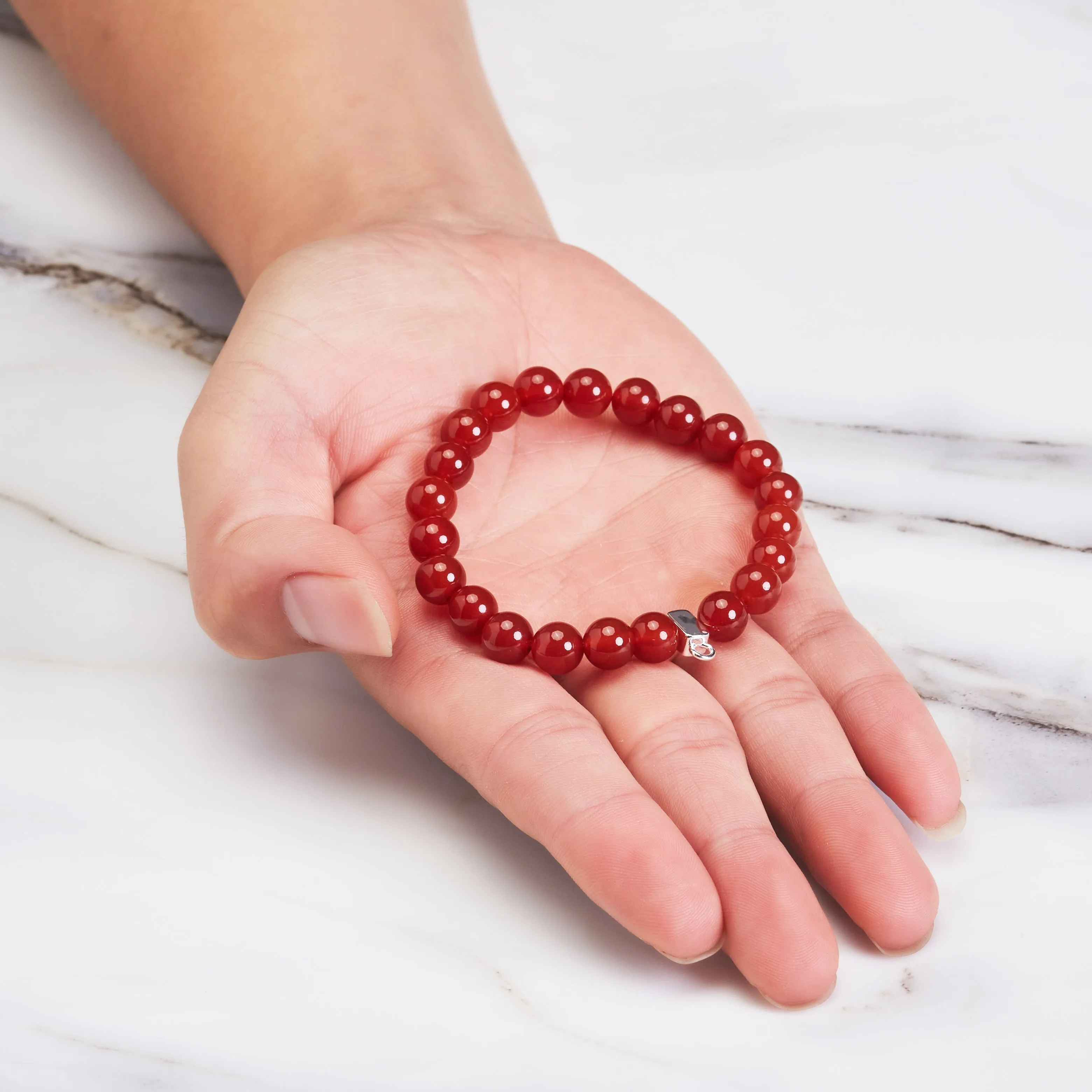 Carnelian Gemstone Stretch Bracelet with Charm Created with Zircondia® Crystals