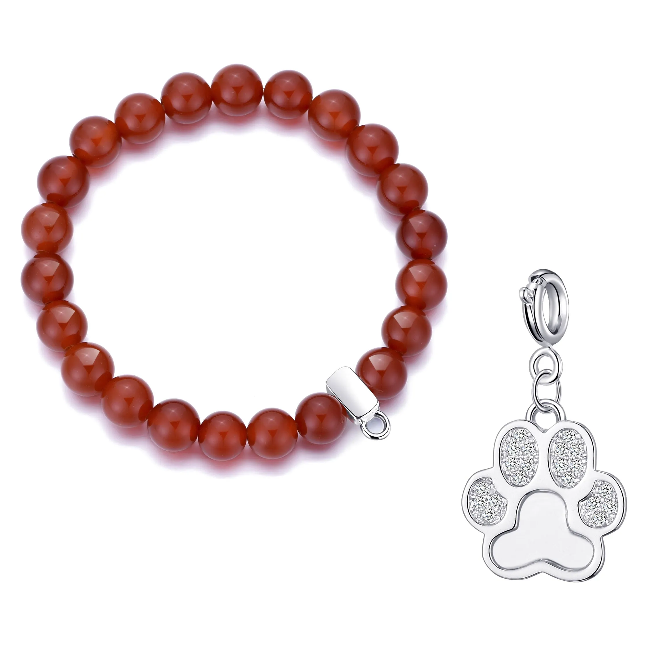 Carnelian Gemstone Stretch Bracelet with Charm Created with Zircondia® Crystals