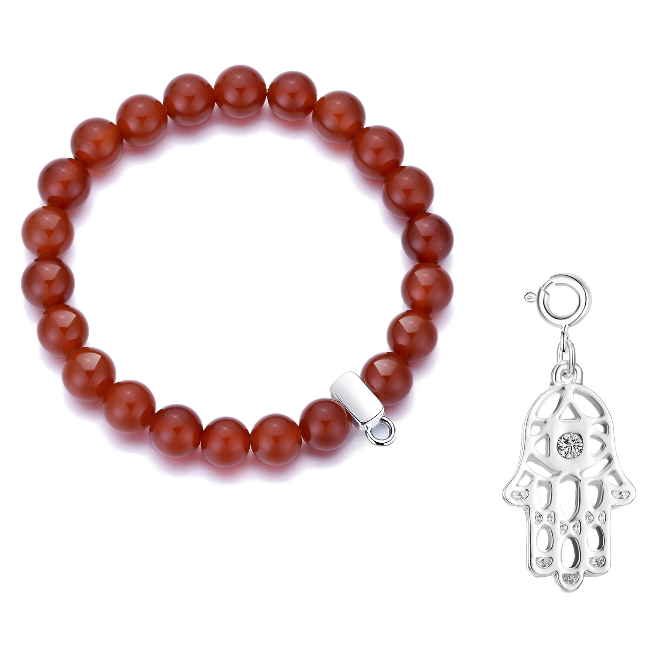 Carnelian Gemstone Stretch Bracelet with Charm Created with Zircondia® Crystals