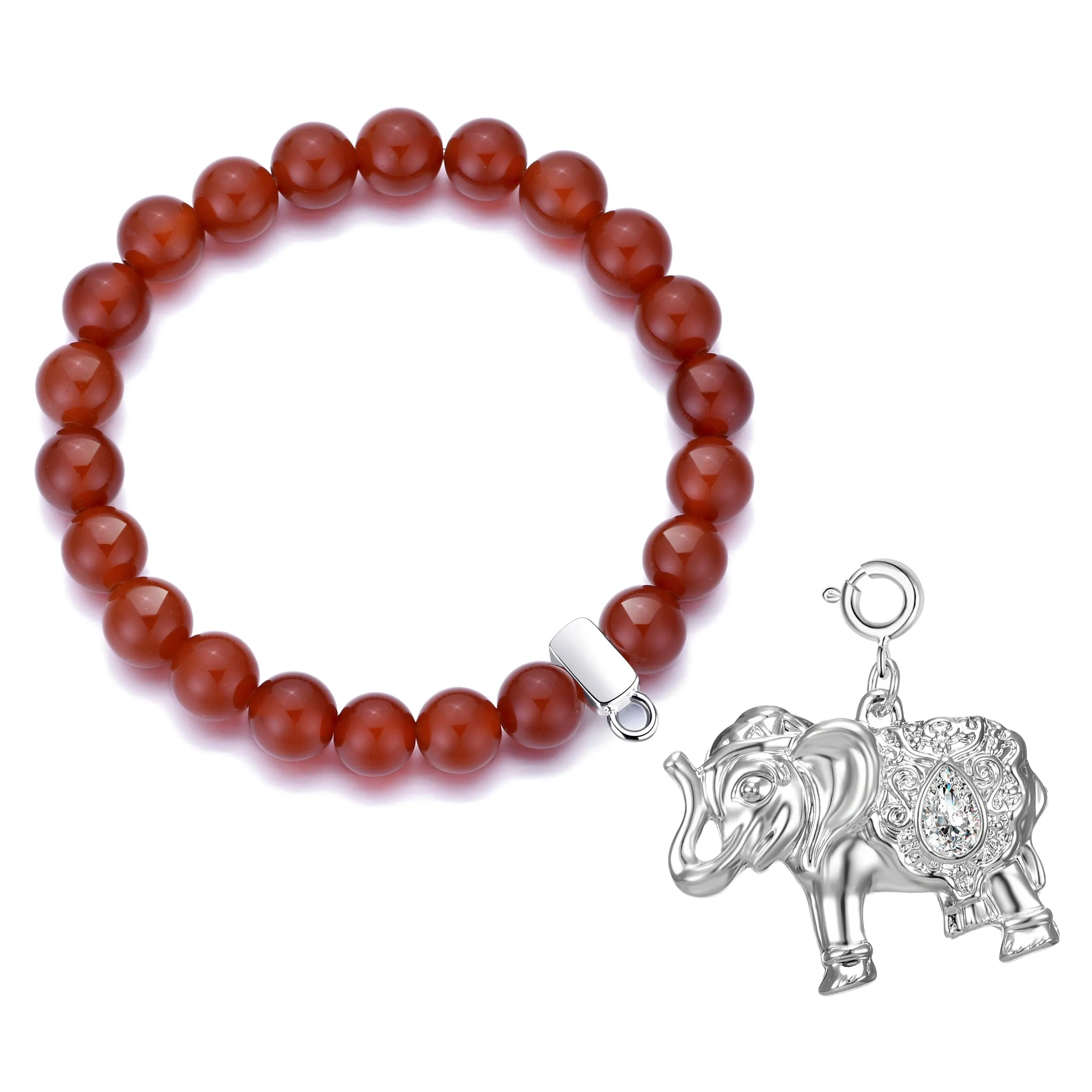 Carnelian Gemstone Stretch Bracelet with Charm Created with Zircondia® Crystals