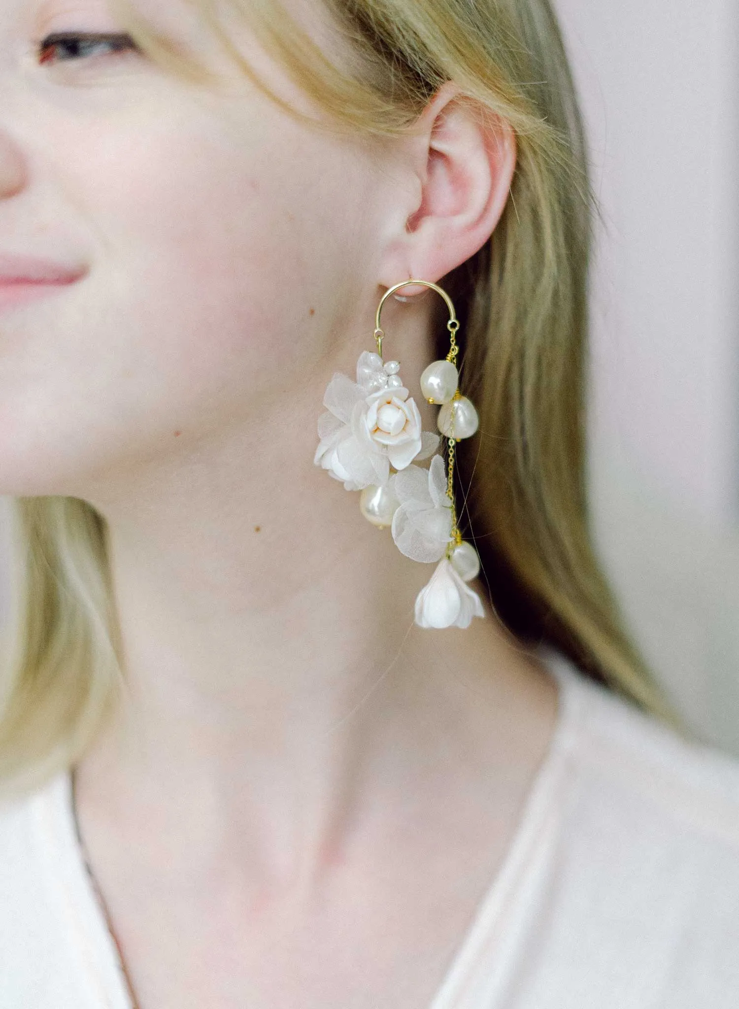 Cascading blossom, silk and pearl earring - Style #2305