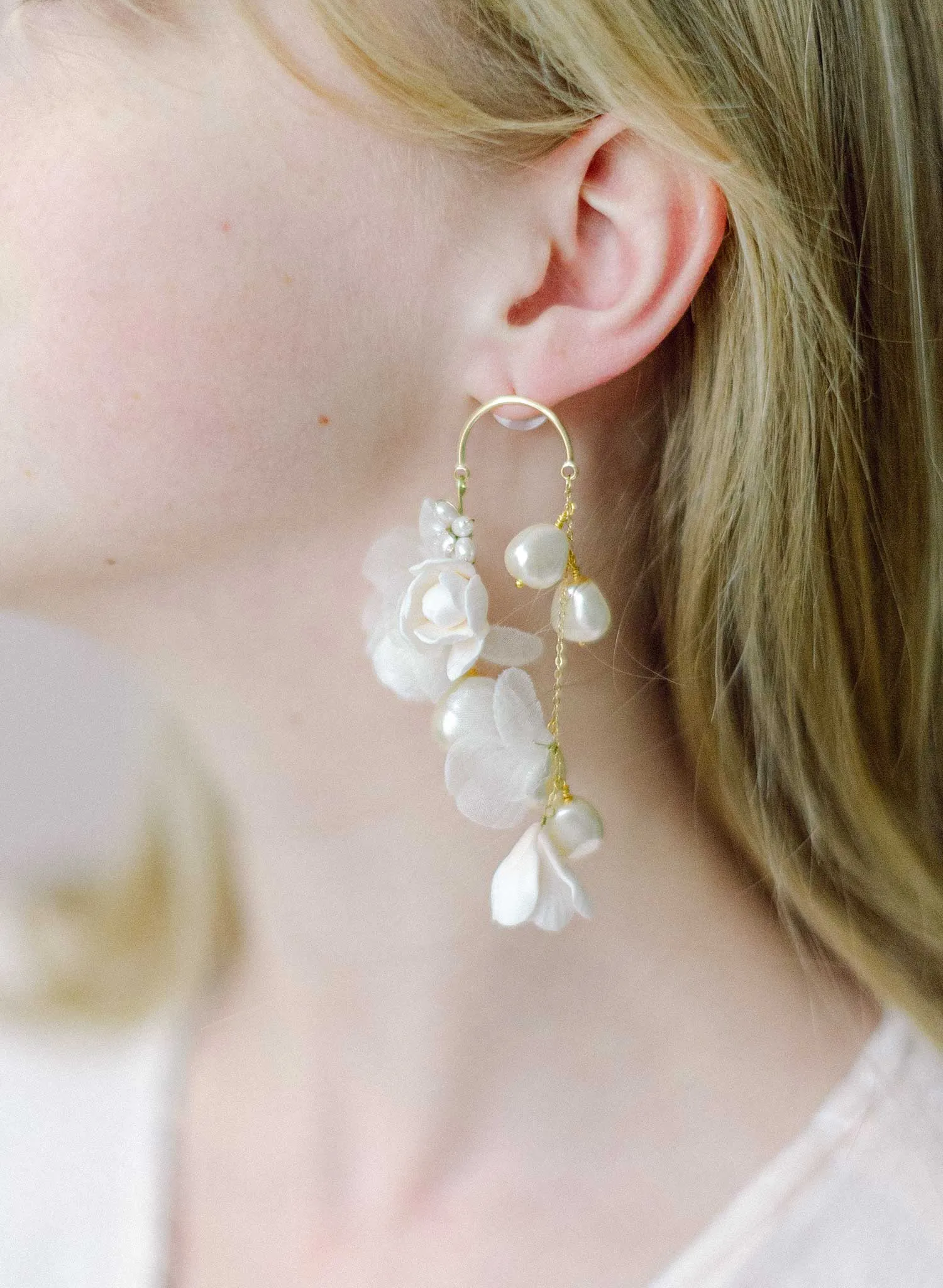 Cascading blossom, silk and pearl earring - Style #2305