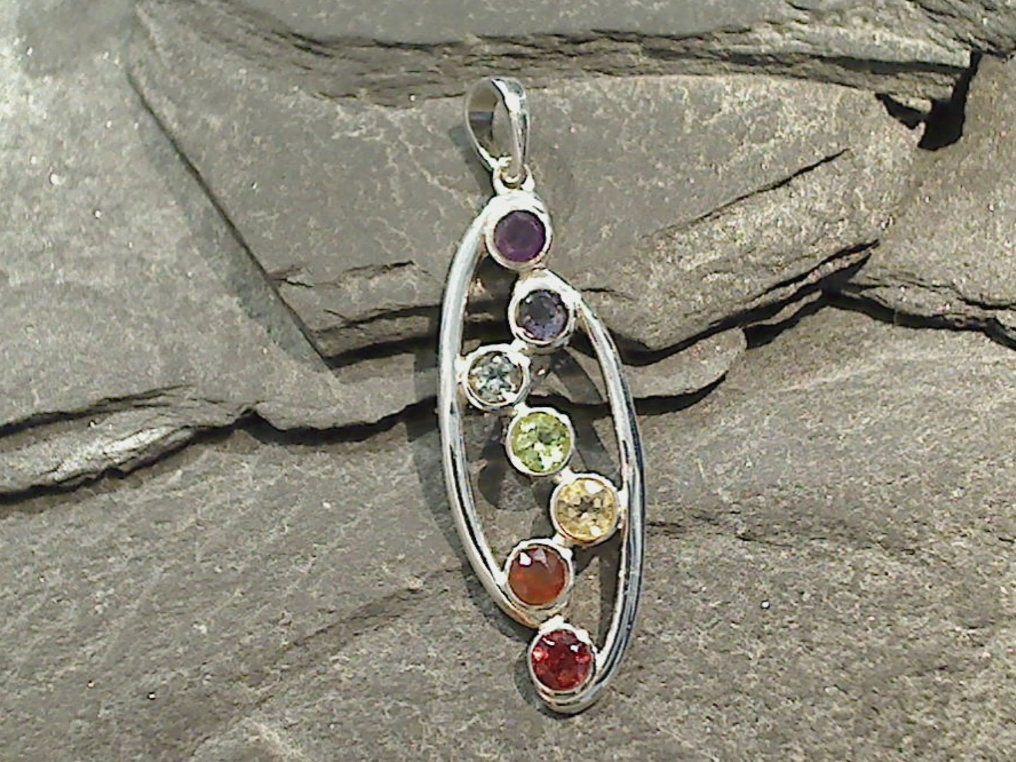 Chakra Stones, Sterling Silver Small Pendant