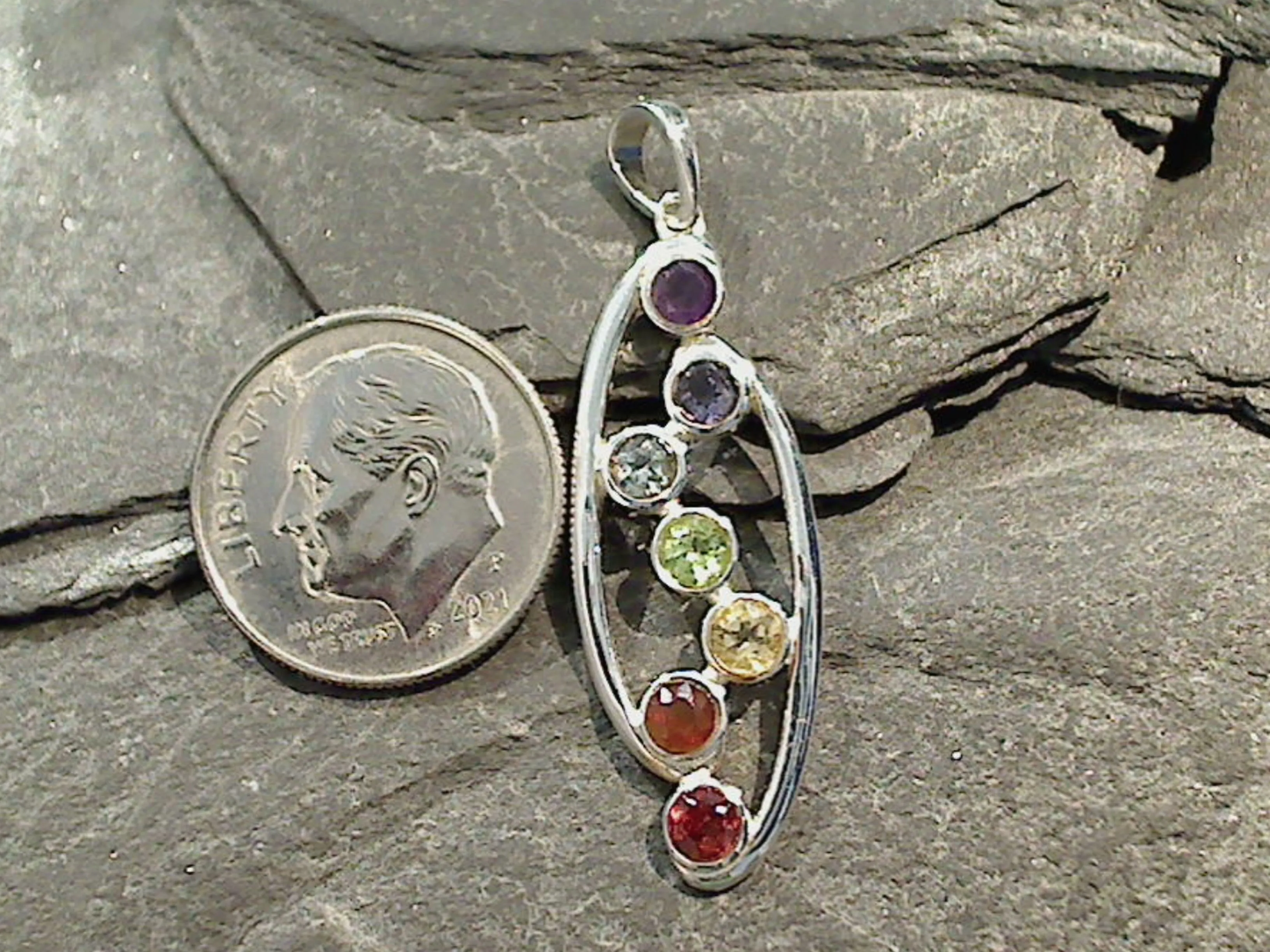 Chakra Stones, Sterling Silver Small Pendant