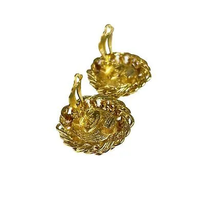 CHANEL Faux Gemstone and Chain Link Disc Clip-On Earrings - Gold Tone Clip-On