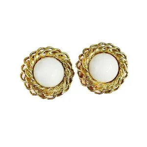 CHANEL Faux Gemstone and Chain Link Disc Clip-On Earrings - Gold Tone Clip-On