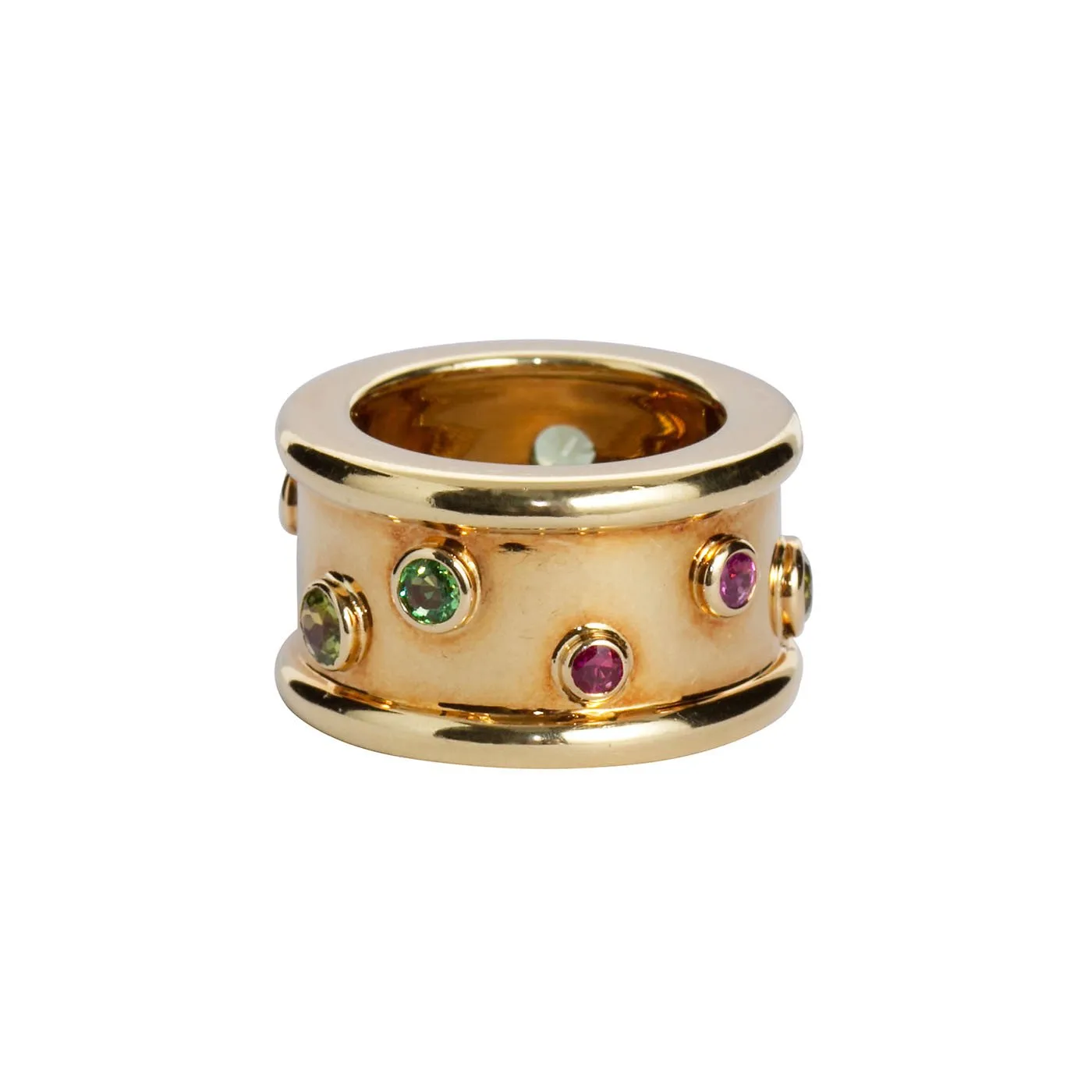 CHANEL Gold Wide Ring with Multi Color Gems