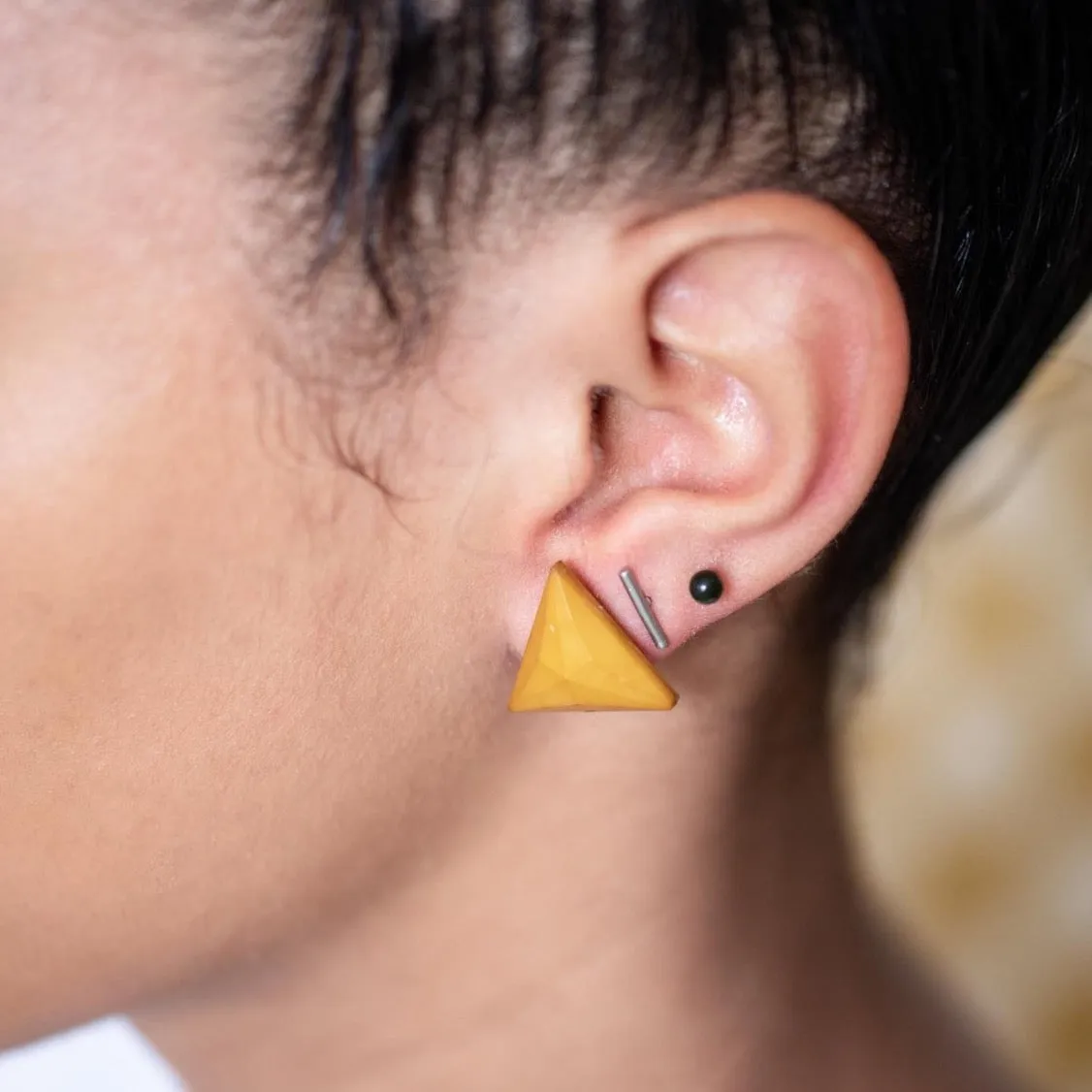 Cherry Red Faceted Triangle Stud Earrings