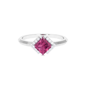 Contemporary Princess Cut Pink Tourmaline Engagement Ring with Diamond