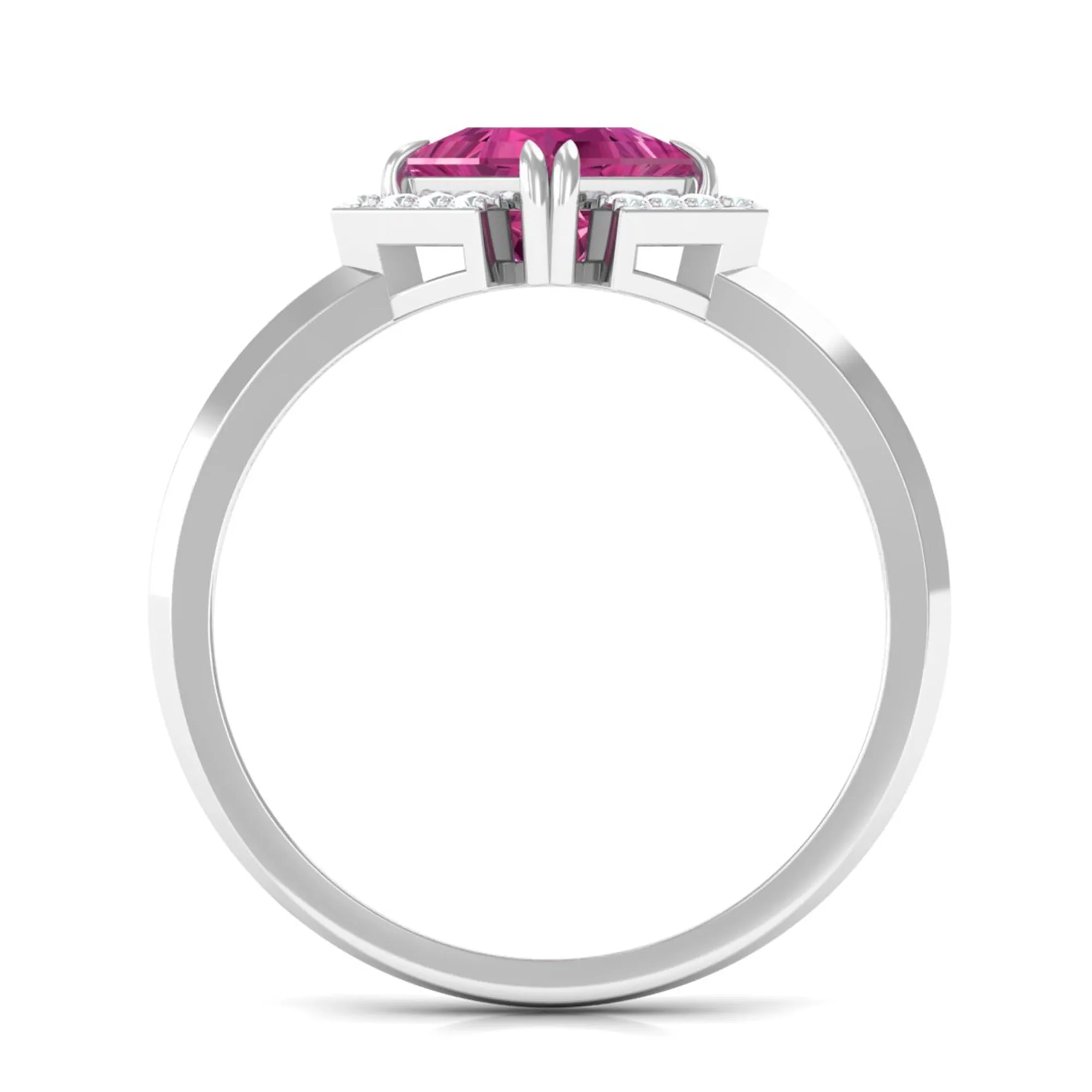 Contemporary Princess Cut Pink Tourmaline Engagement Ring with Diamond