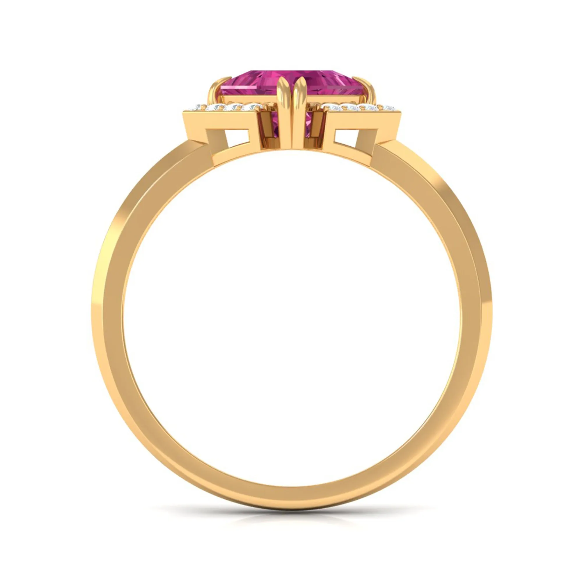 Contemporary Princess Cut Pink Tourmaline Engagement Ring with Diamond