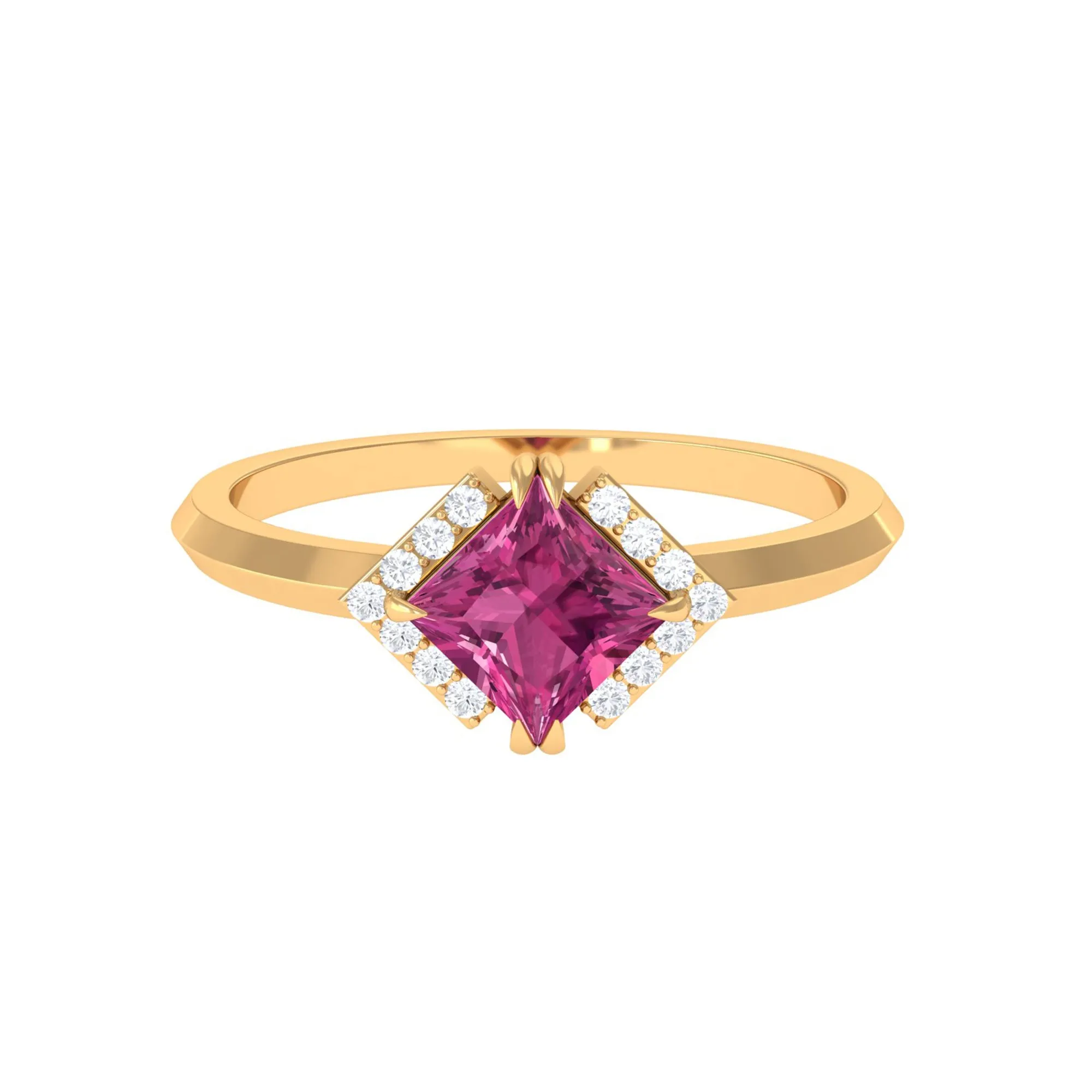 Contemporary Princess Cut Pink Tourmaline Engagement Ring with Diamond