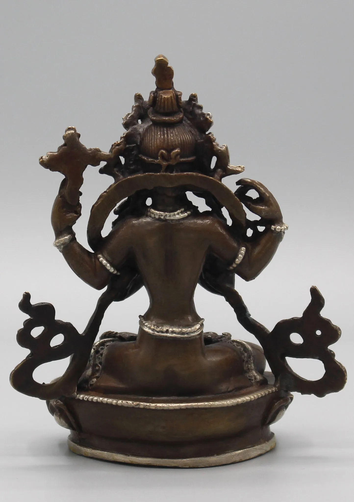 Copper Chenrezig Statue 4" High Inlaid Silver Robe