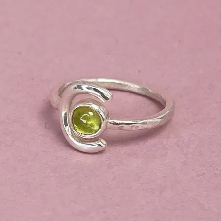 Crescent moon ring - green peridot