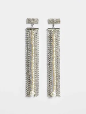 Crystal cascade earring with pearls