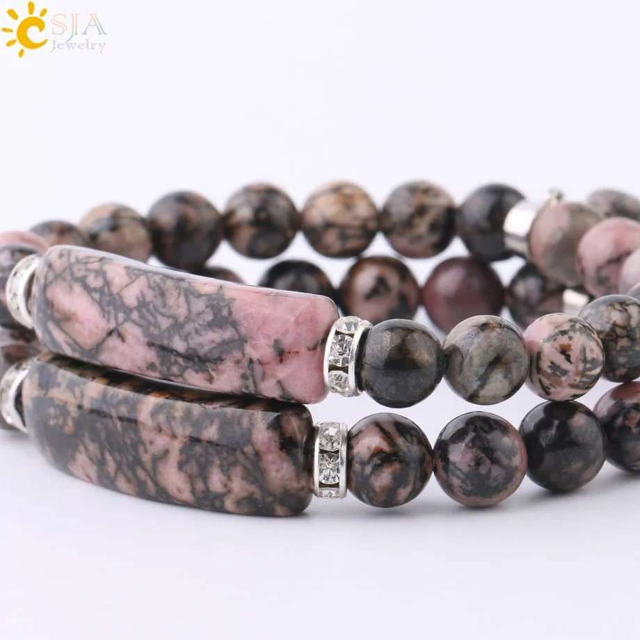 CSJA Natural Stone Crystal Bracelet Line Rhodonite Love Heart Healing Beaded Beads Bracelets Gem Stones for Women Jewelry F104