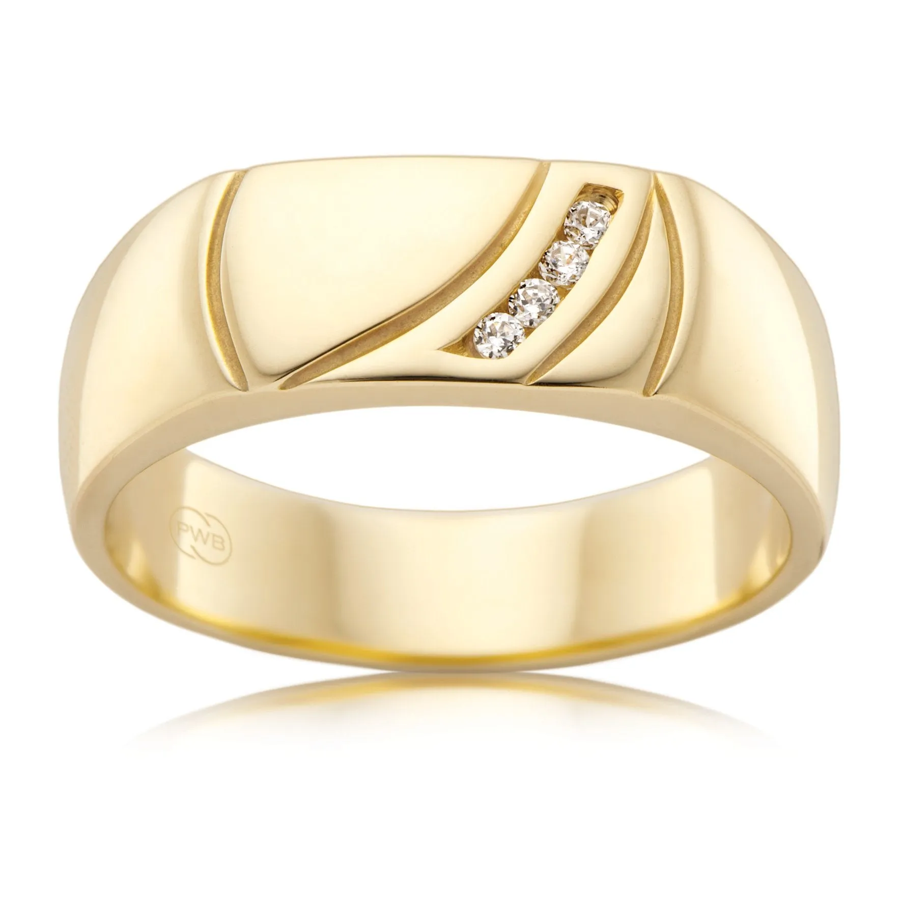 Curved Gold Signet Ring with Diamonds