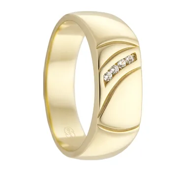 Curved Gold Signet Ring with Diamonds