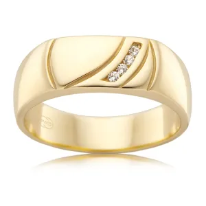 Curved Gold Signet Ring with Diamonds