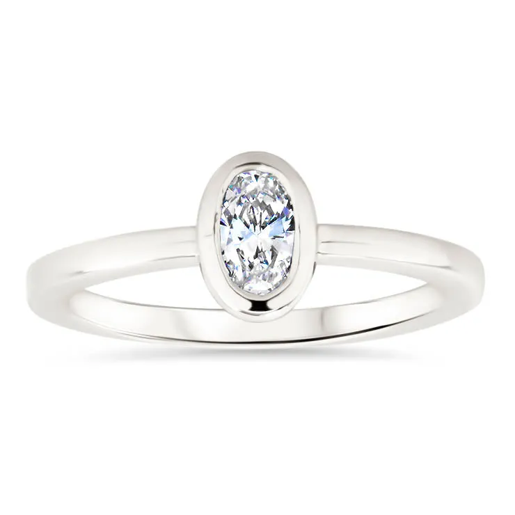 Dainty Bezel Set Oval Solitaire Engagement Ring   - Olivia