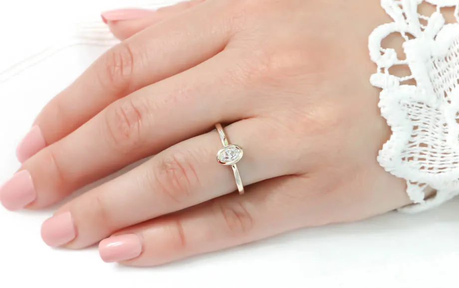 Dainty Bezel Set Oval Solitaire Engagement Ring   - Olivia